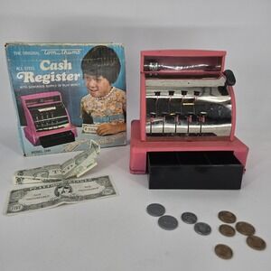 Vintage Tom Thumb Cash Register Model 1549 Pink Toy w Box Play Money Steel Works